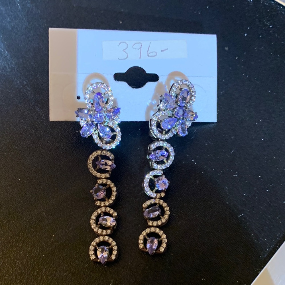 Elegant Purple Tanzanite and Silver Dangle Earrings
